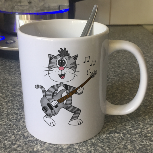 Cat Playing Bass Guitar Mug - Funny Bassist Mug - Music Gift For Cat Lover