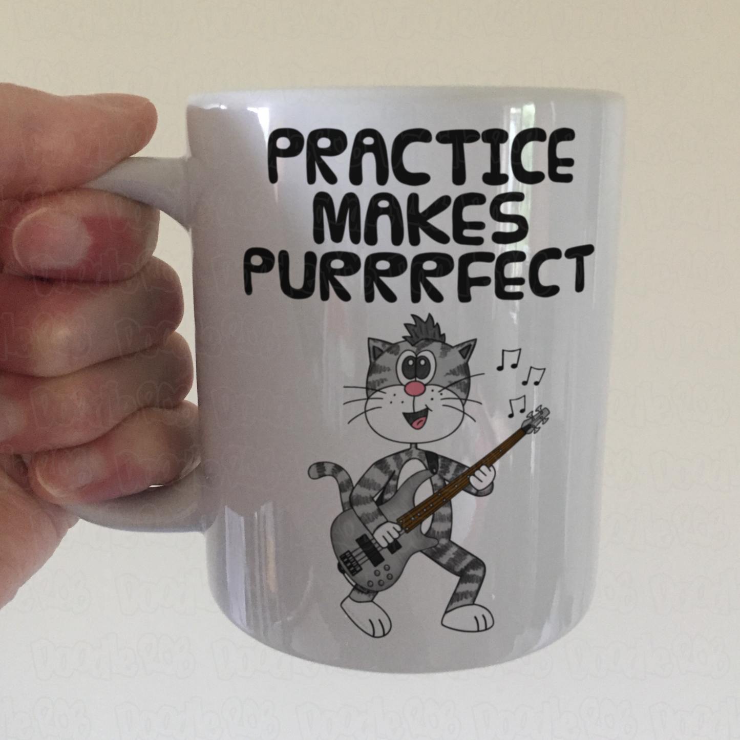 Cat Bass Guitar Mug - Practice Makes Purrrfect - Funny Gift For Bassist - Music Teacher Gift