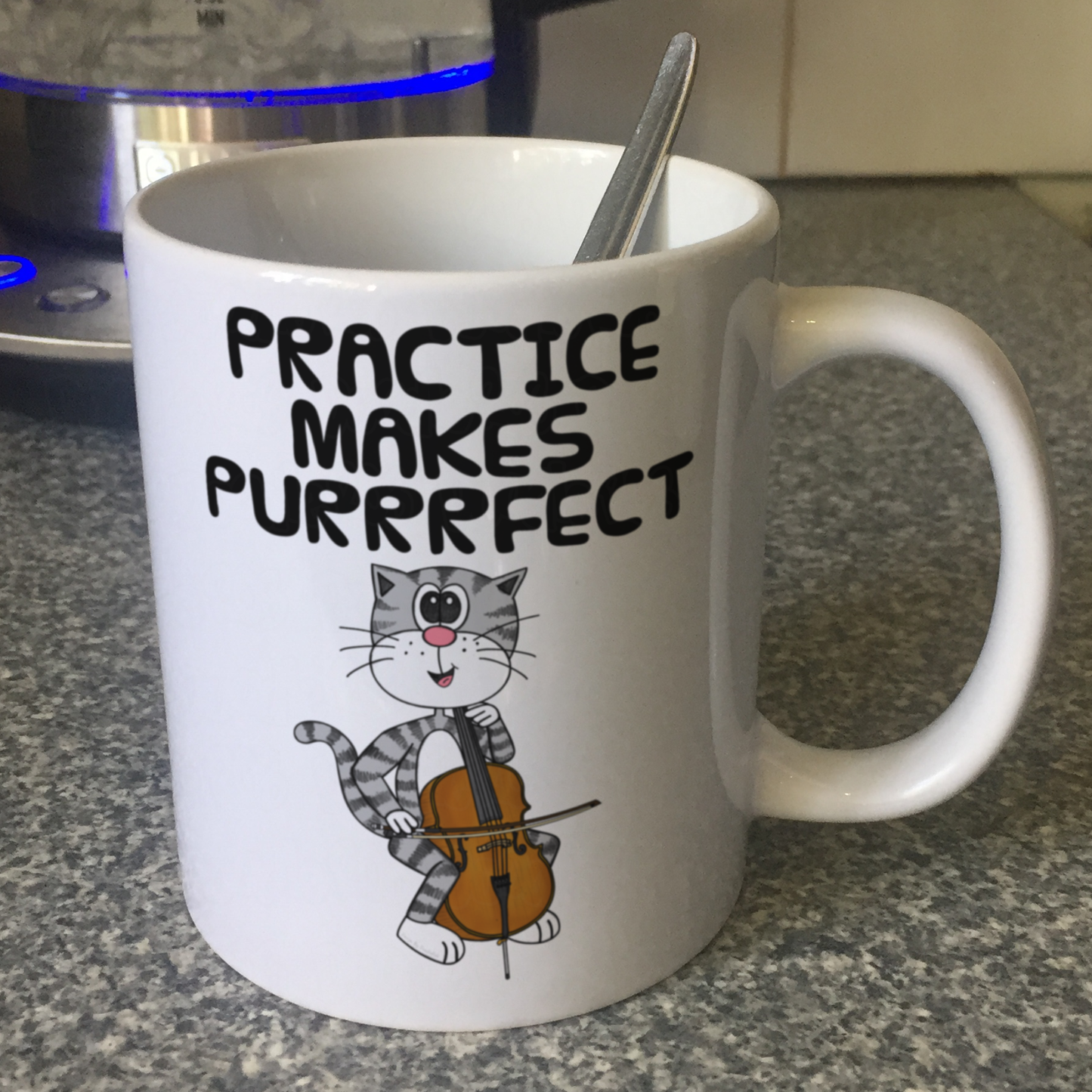 Cat Cello Mug - Practice Makes Purrrfect - Gift For Cellist - Funny Music Teacher Orchestra Gift