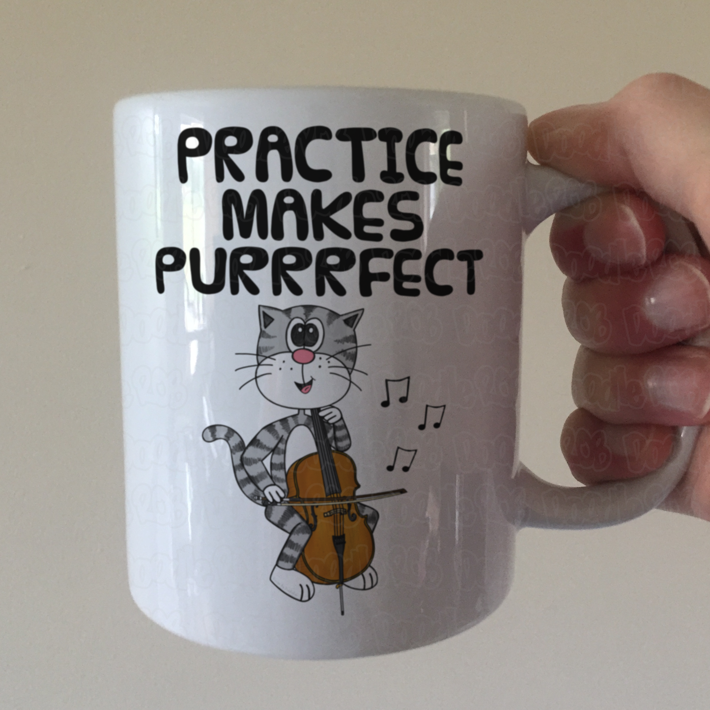 Cat Cello Mug - Practice Makes Purrrfect - Gift For Cellist - Funny Music Teacher Orchestra Gift