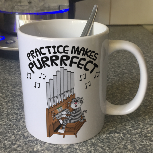 Cat Church Organ Mug - Practice Makes Purrrfect - Funny Gift For Organist