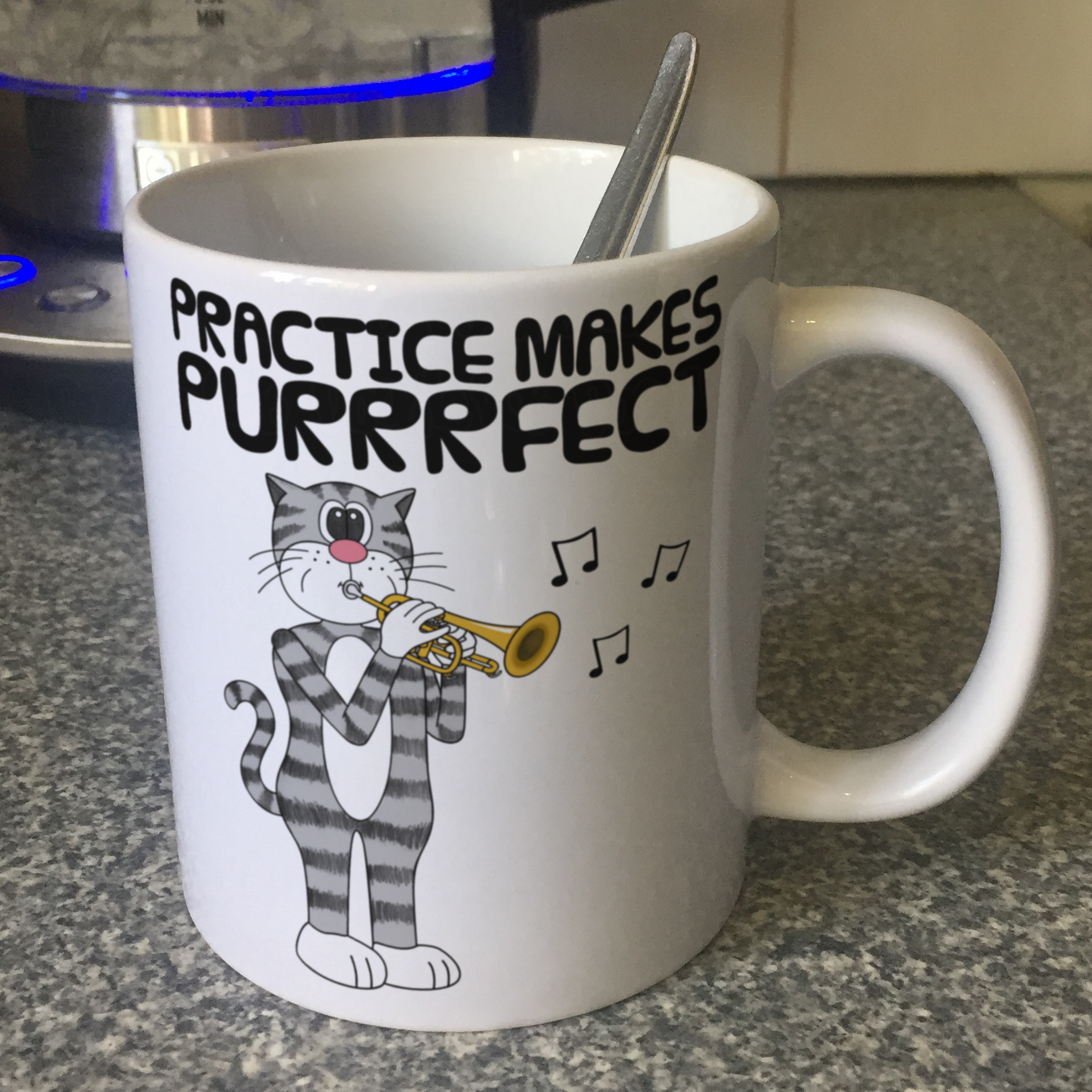 Cat Playing Cornet Mug - Practice Makes Purrrfect - Gift For Cornetist - Brass Musician Gift