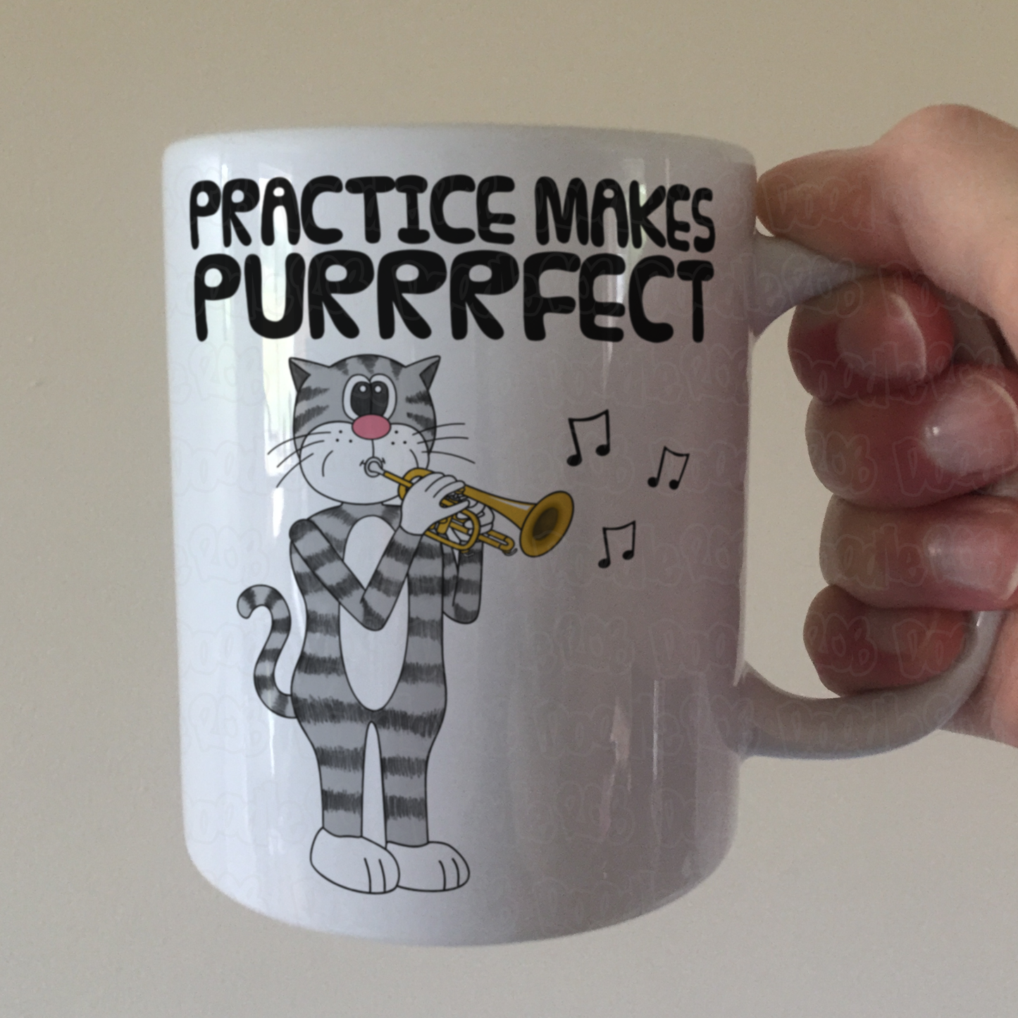 Cat Playing Cornet Mug - Practice Makes Purrrfect - Gift For Cornetist - Brass Musician Gift