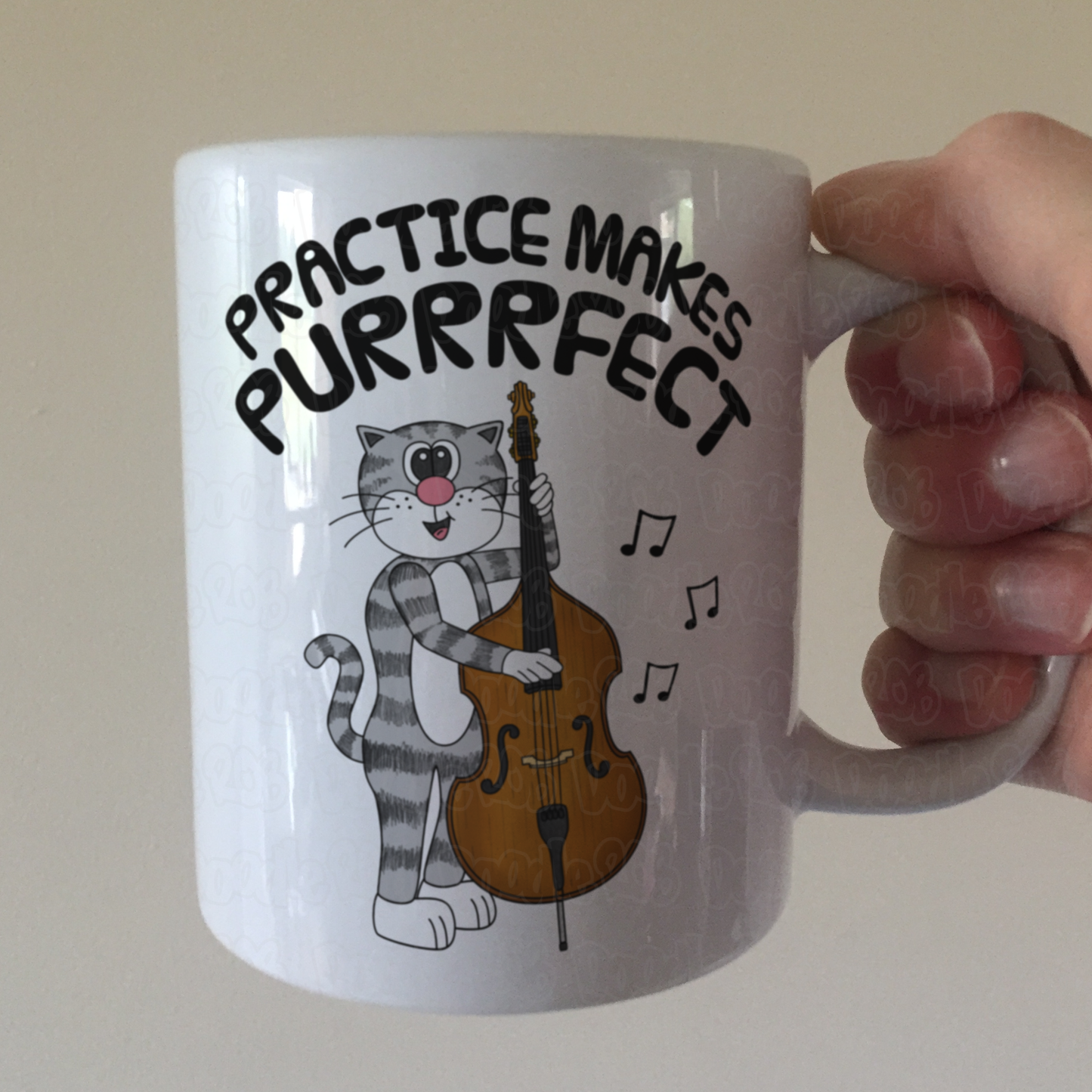 Cat Double Bass Mug - Practice Makes Purrrfect - Funny Gift For Bassist - Jazz Musician Gift