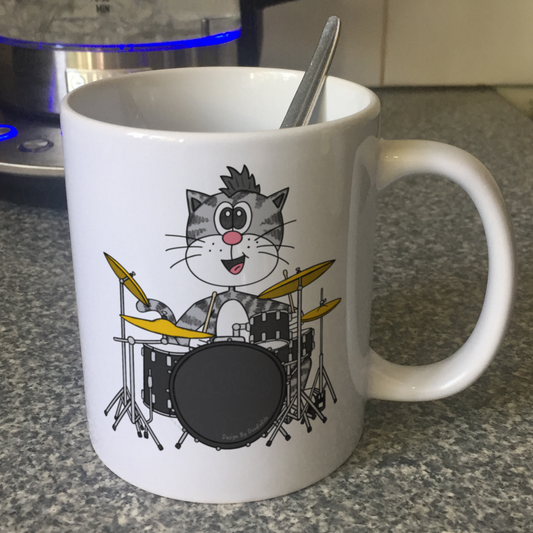 Cat Playing Drums Mug - Funny Drummer Mug - Music Gift For Cat Lover
