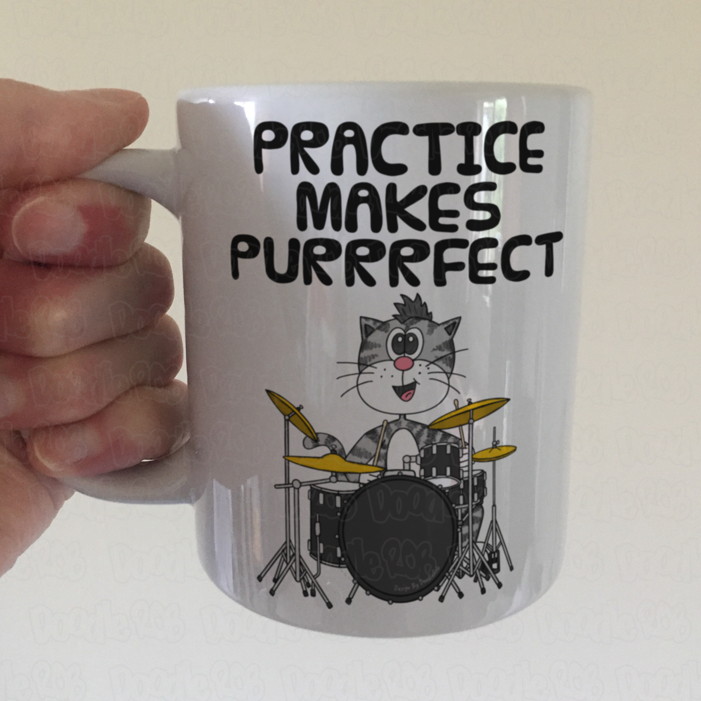 Cat Playing Drums Mug - Practice Makes Purrrfect - Funny Gift For Drummer - Music Teacher Gift