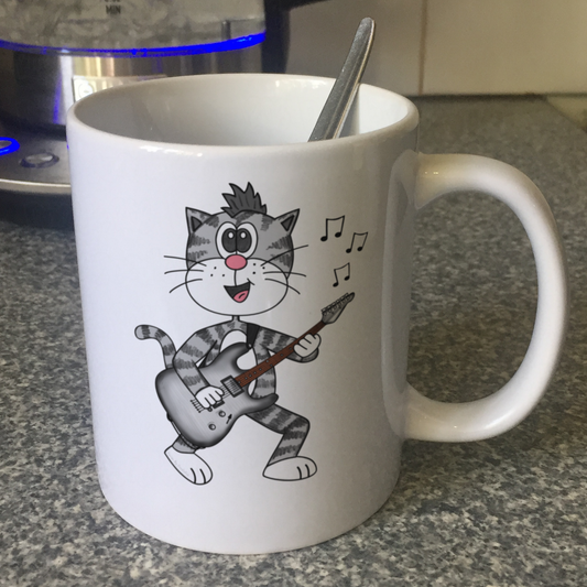 Cat Playing Electric Guitar Mug - Funny Electric Guitarist Mug - Music Gift For Cat Lover