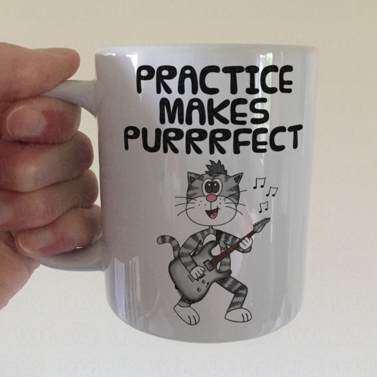 Cat Electric Guitar Mug - Practice Makes Purrrfect - Funny Gift For Guitarist - Music Teacher Gift