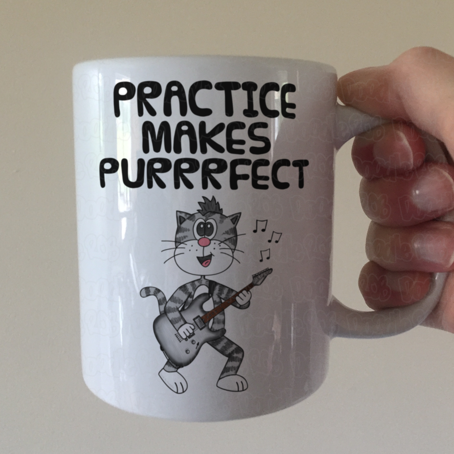 Cat Electric Guitar Mug - Practice Makes Purrrfect - Funny Gift For Guitarist - Music Teacher Gift