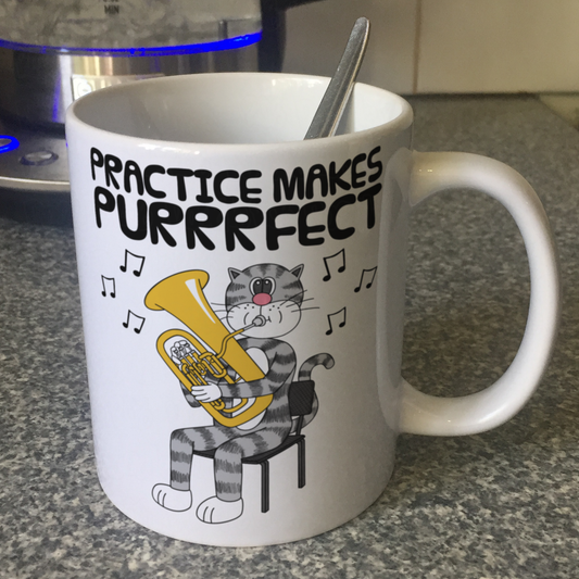 Cat Euphonium Mug - Practice Makes Purrrfect - Gift For Euphoniumist - Brass Musician Gift