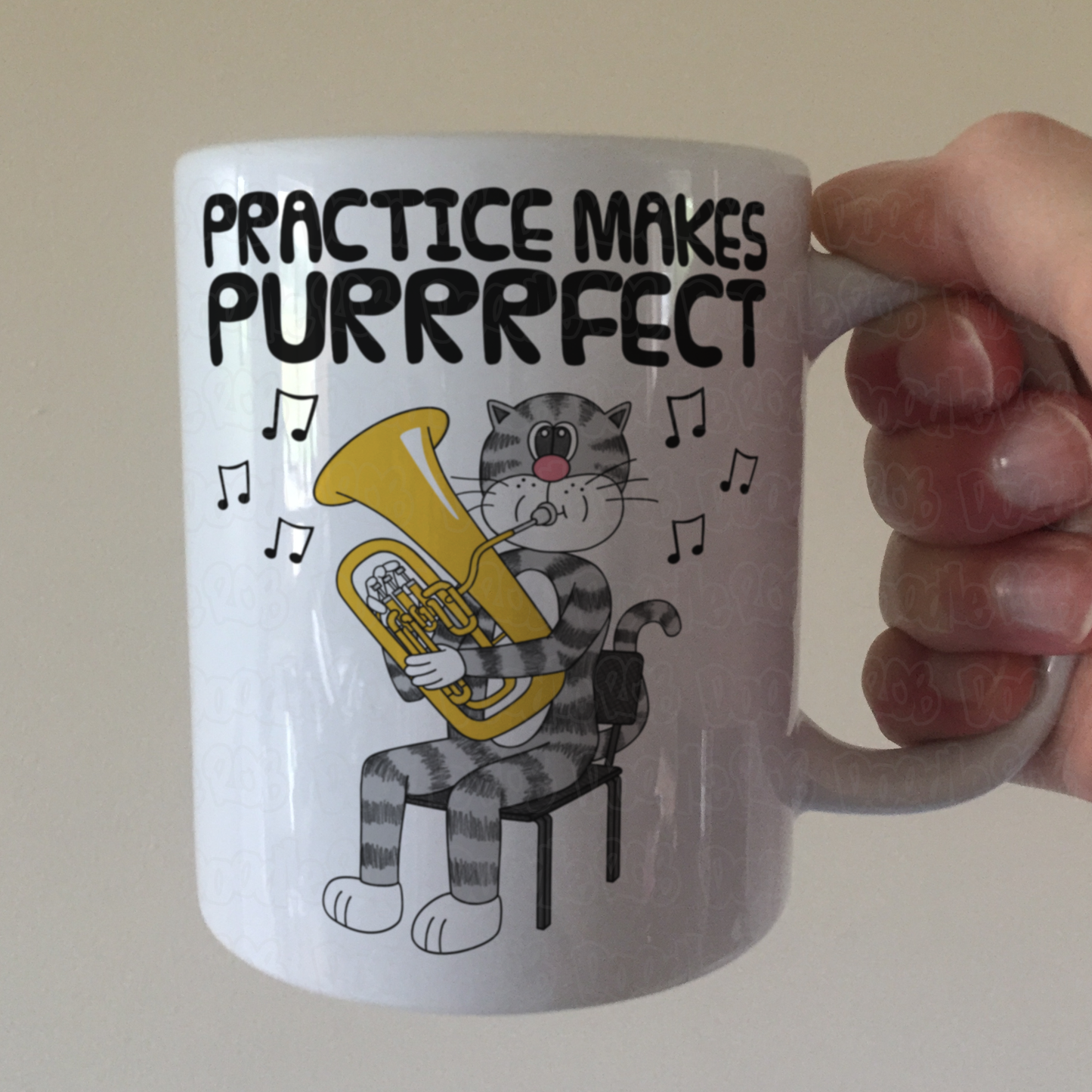 Cat Euphonium Mug - Practice Makes Purrrfect - Gift For Euphoniumist - Brass Musician Gift