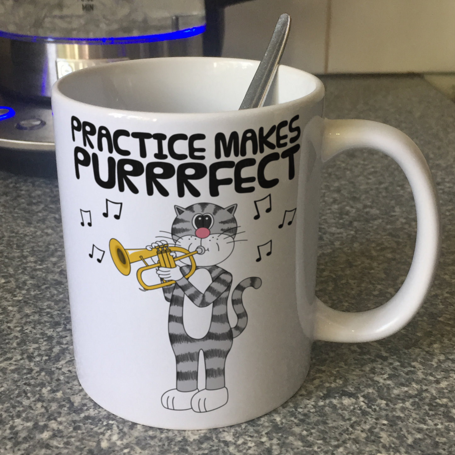 Cat Flugelhorn Mug - Practice Makes Purrrfect - Gift For Hornist - Brass Musician Gift