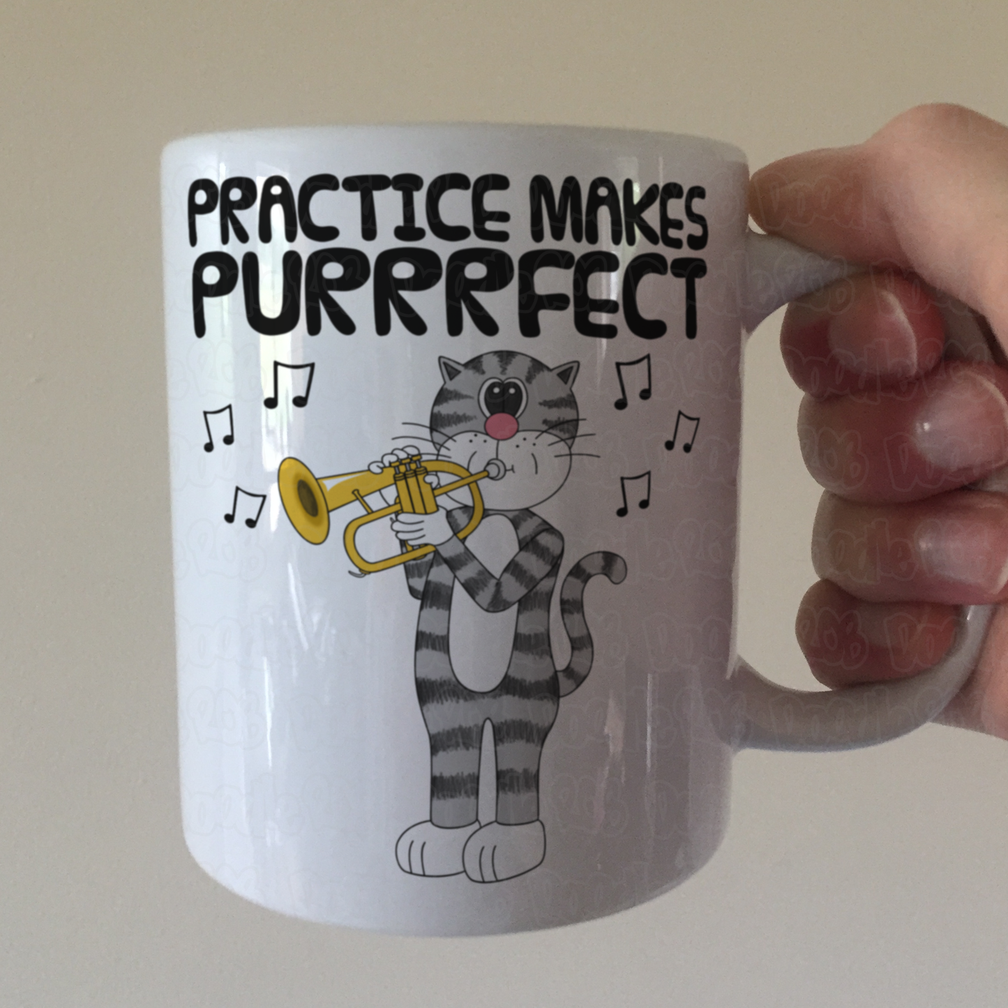 Cat Flugelhorn Mug - Practice Makes Purrrfect - Gift For Hornist - Brass Musician Gift