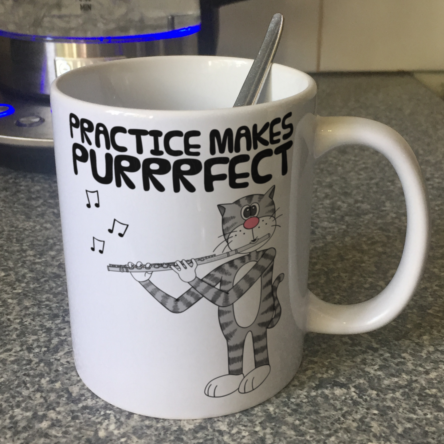 Cat Flute Mug - Practice Makes Purrrfect - Gift For Flautist - Woodwind Musician Orchestra Gift
