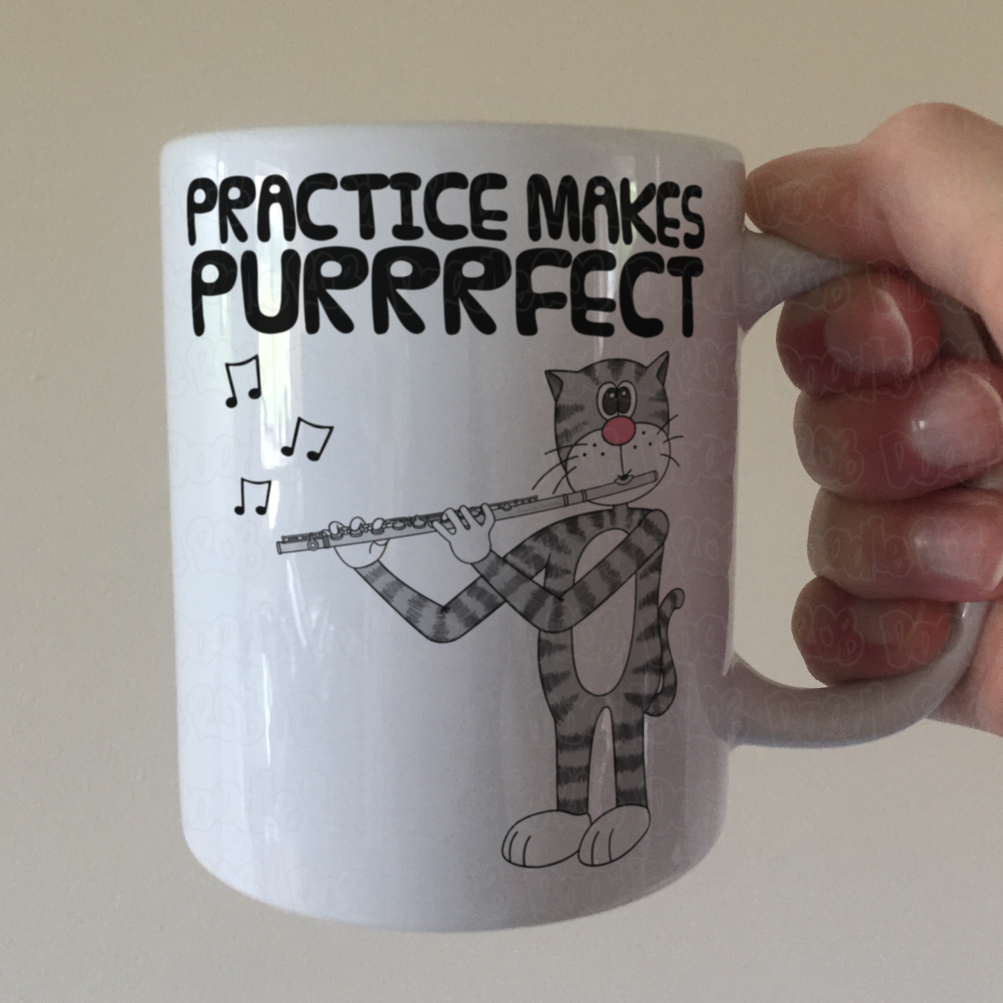 Cat Flute Mug - Practice Makes Purrrfect - Gift For Flautist - Woodwind Musician Orchestra Gift