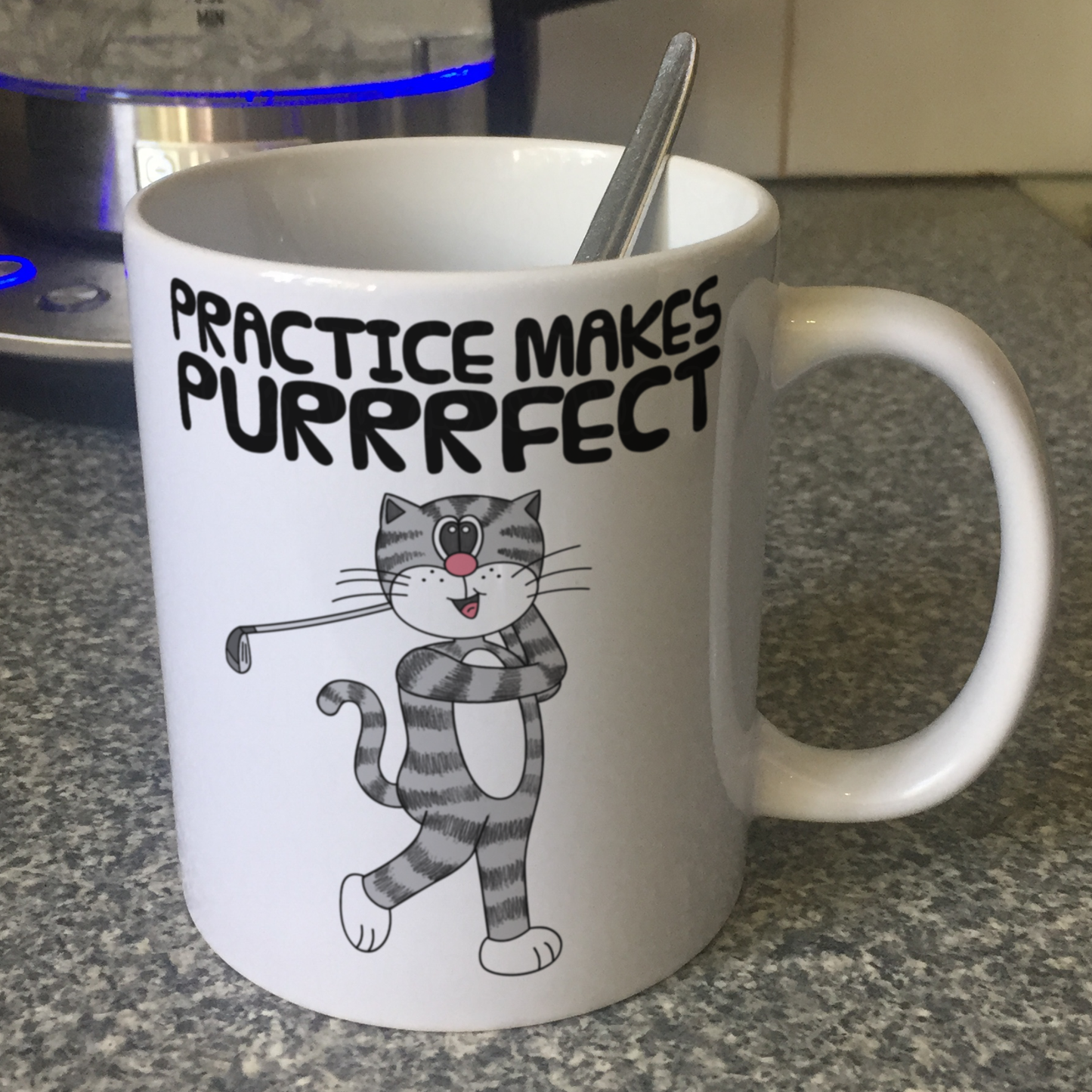 Cat Playing Golf Mug - Practice Makes Purrrfect - Funny Golfer Gift