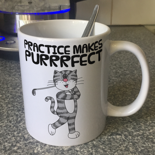 Cat Playing Golf Mug (Driver) - Practice Makes Purrrfect - Funny Golfer Gift