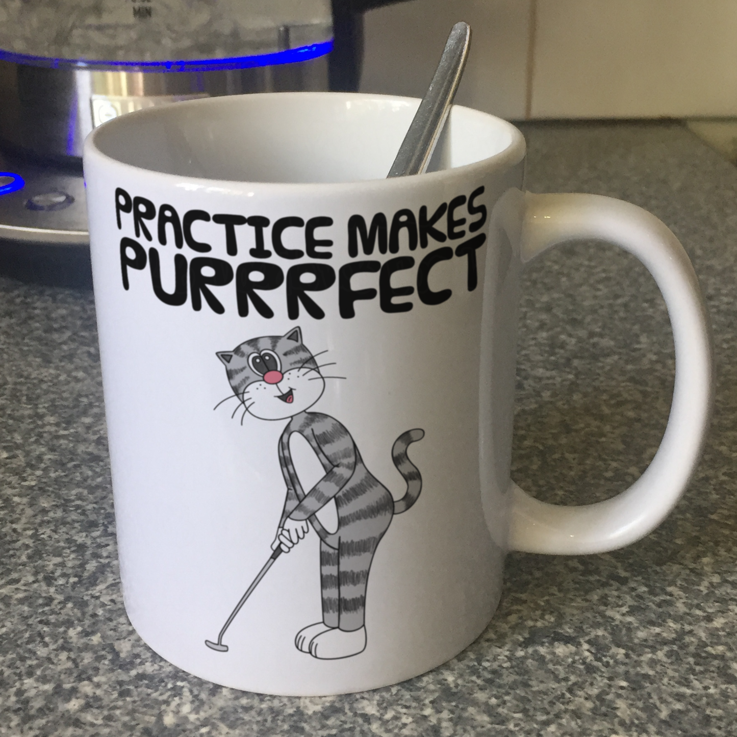 Cat Playing Golf Mug (Putter) - Practice Makes Purrrfect - Funny Golfer Gift
