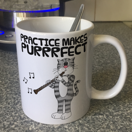 Cat Oboe Mug - Practice Makes Purrrfect - Gift For Oboist - Woodwind Musician Gift