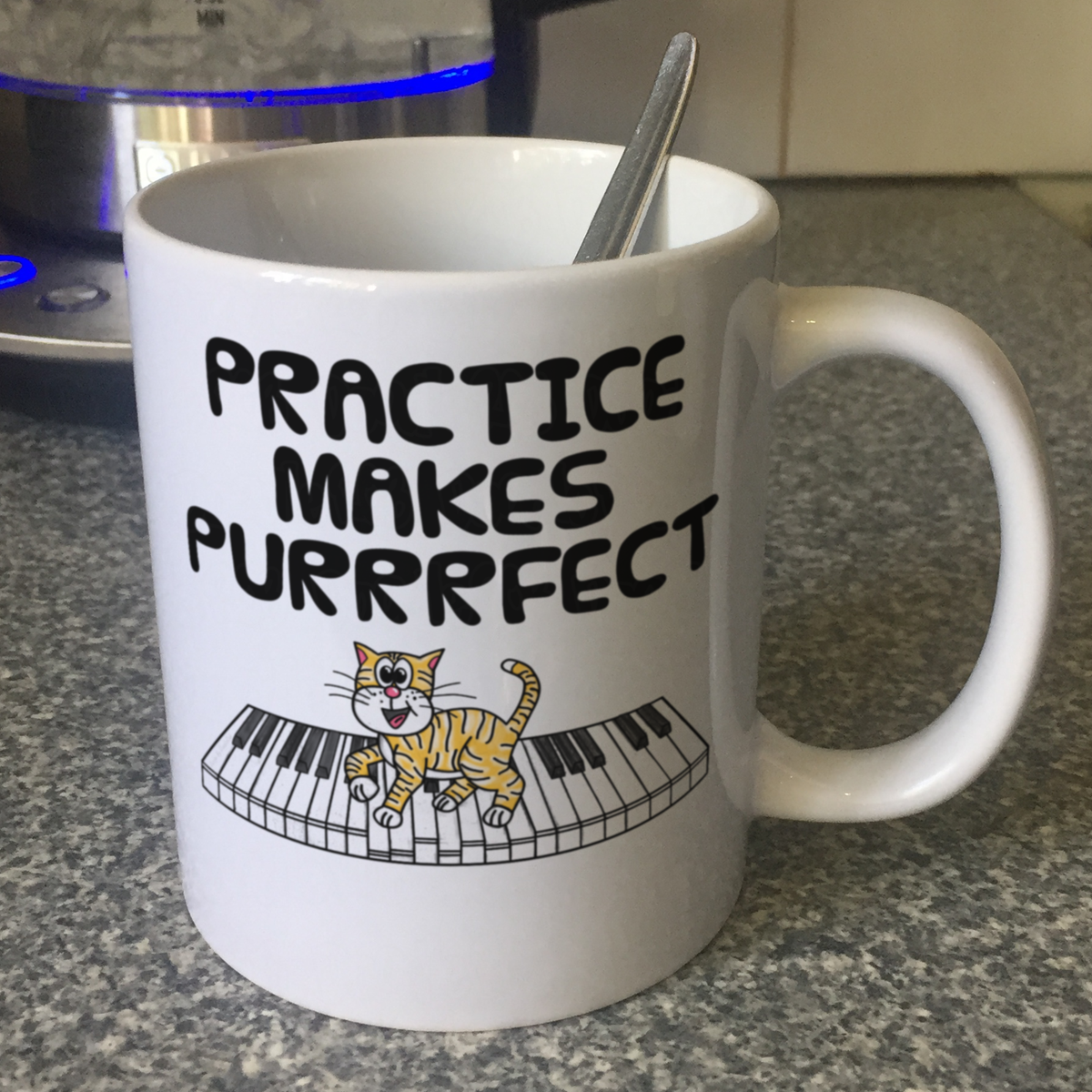 Cat Piano Mug - Practice Makes Purrrfect - Gift For Pianist - Music Teacher Cat Mug