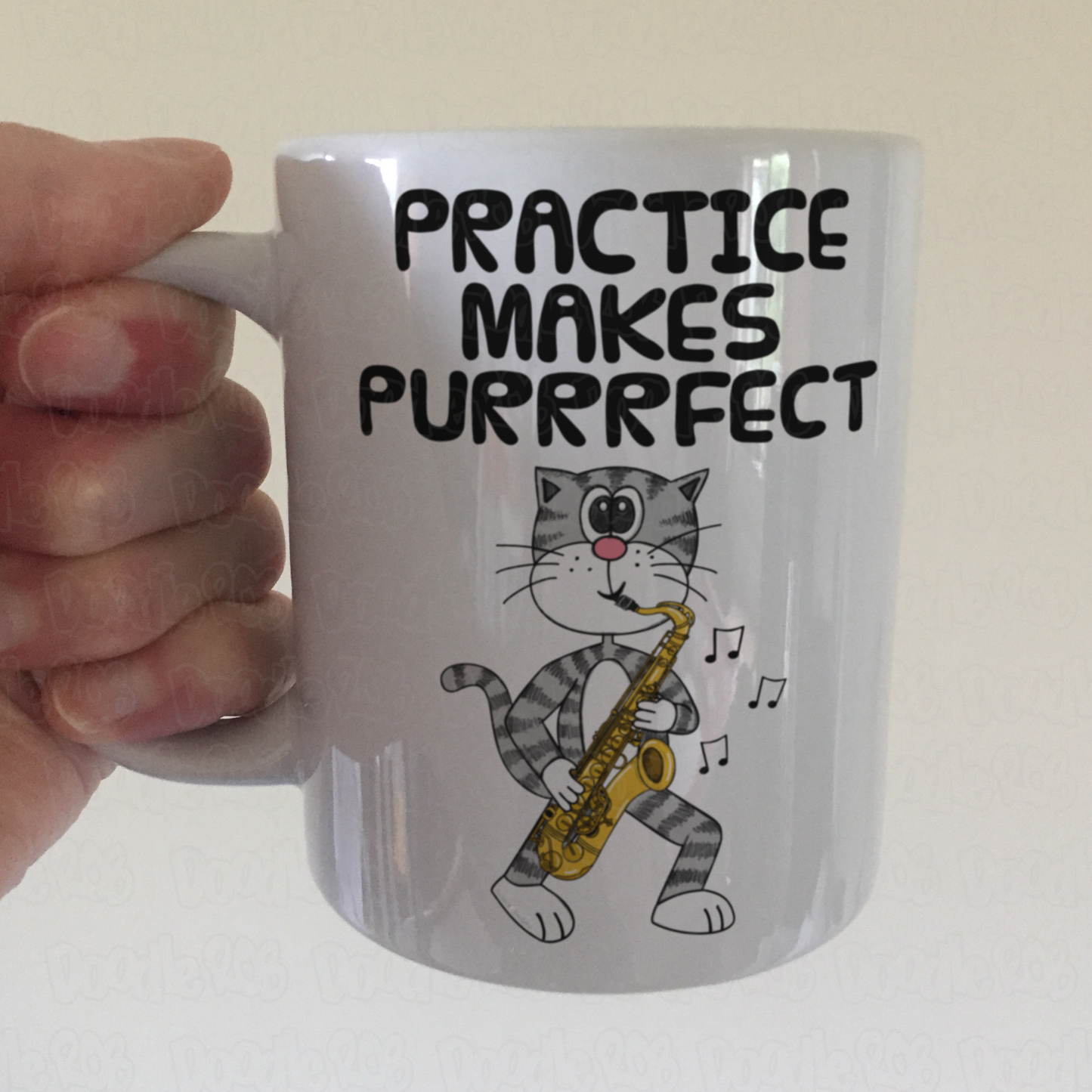 Cat Saxophone Mug - Practice Makes Purrrfect - Gift For Saxophonist - Jazz Musician Gift