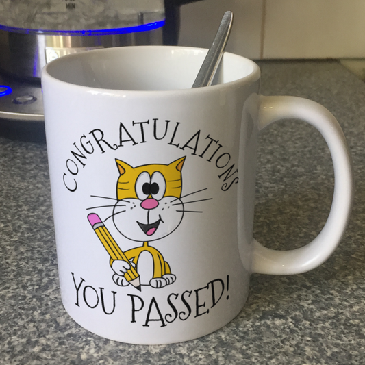 Cat School Mug - Congratulations You Passed - GCSE Exam Gift - School Exam Gift