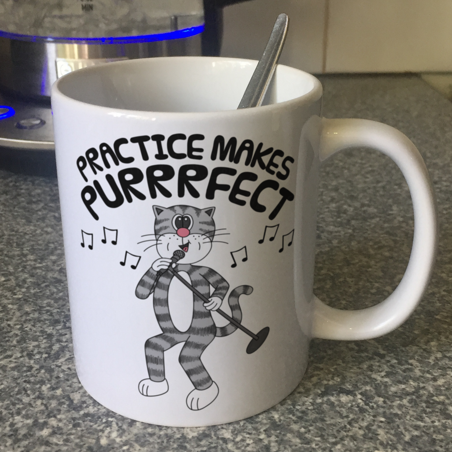 Cat Singer Mug - Practice Makes Purrrfect - Funny Gift For Vocalist - Singing Teacher Gift