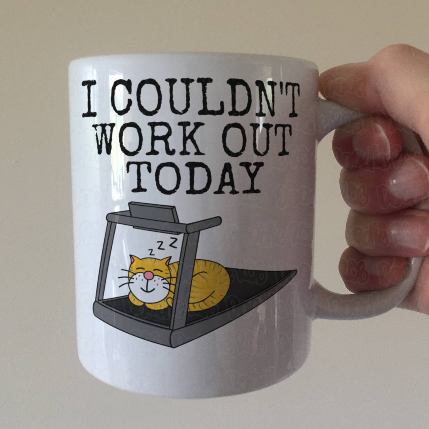 Funny Fitness Mug - Cat On A Treadmill - I Couldn't Work Out Today - Gift For Gym Goer - Personal Trainer Gift