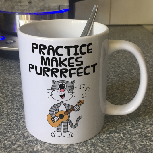 Cat Ukulele Mug - Practice Makes Purrrfect - Funny Gift For Ukulelist - Music Teacher Gift