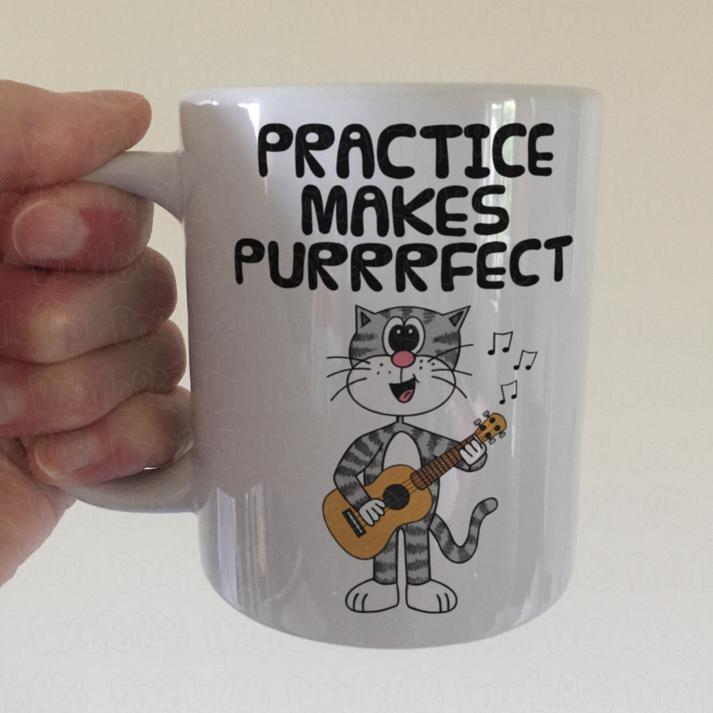 Cat Ukulele Mug - Practice Makes Purrrfect - Funny Gift For Ukulelist - Music Teacher Gift