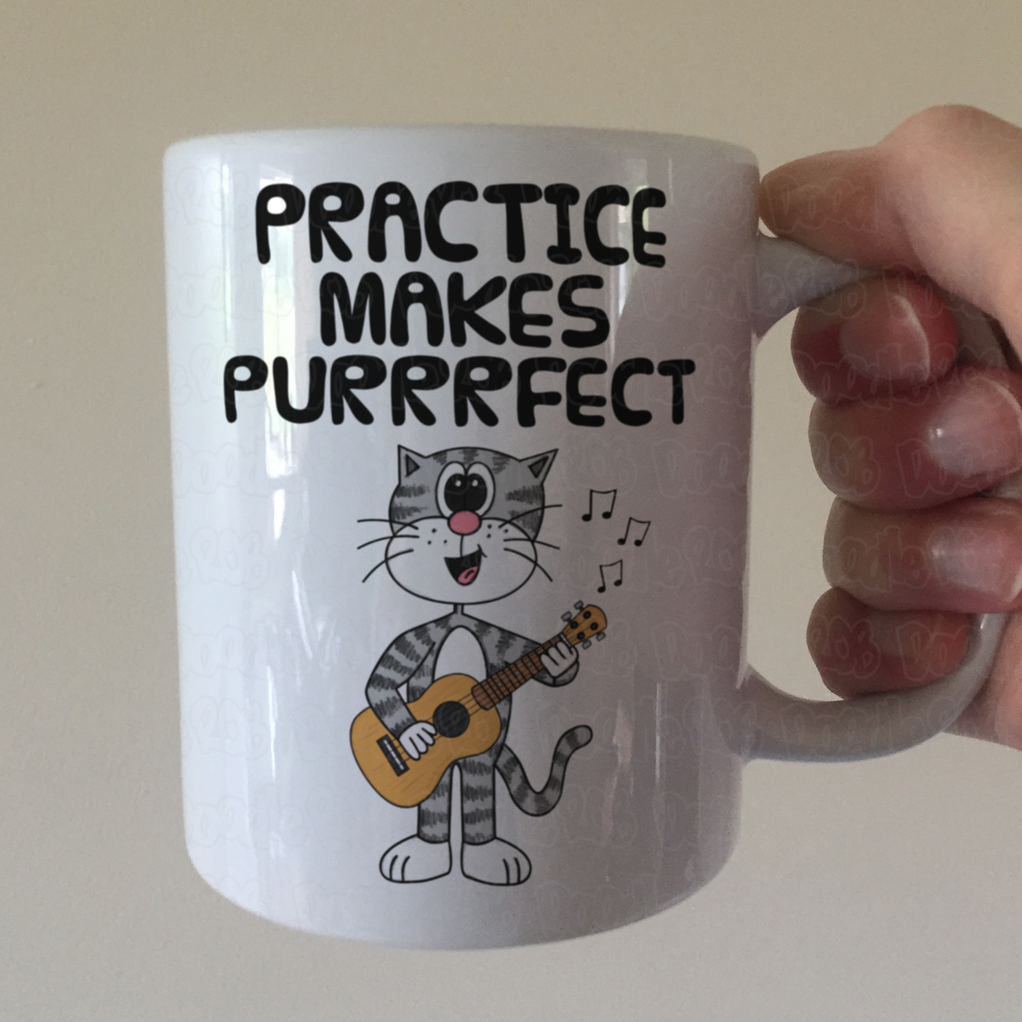 Cat Ukulele Mug - Practice Makes Purrrfect - Funny Gift For Ukulelist - Music Teacher Gift