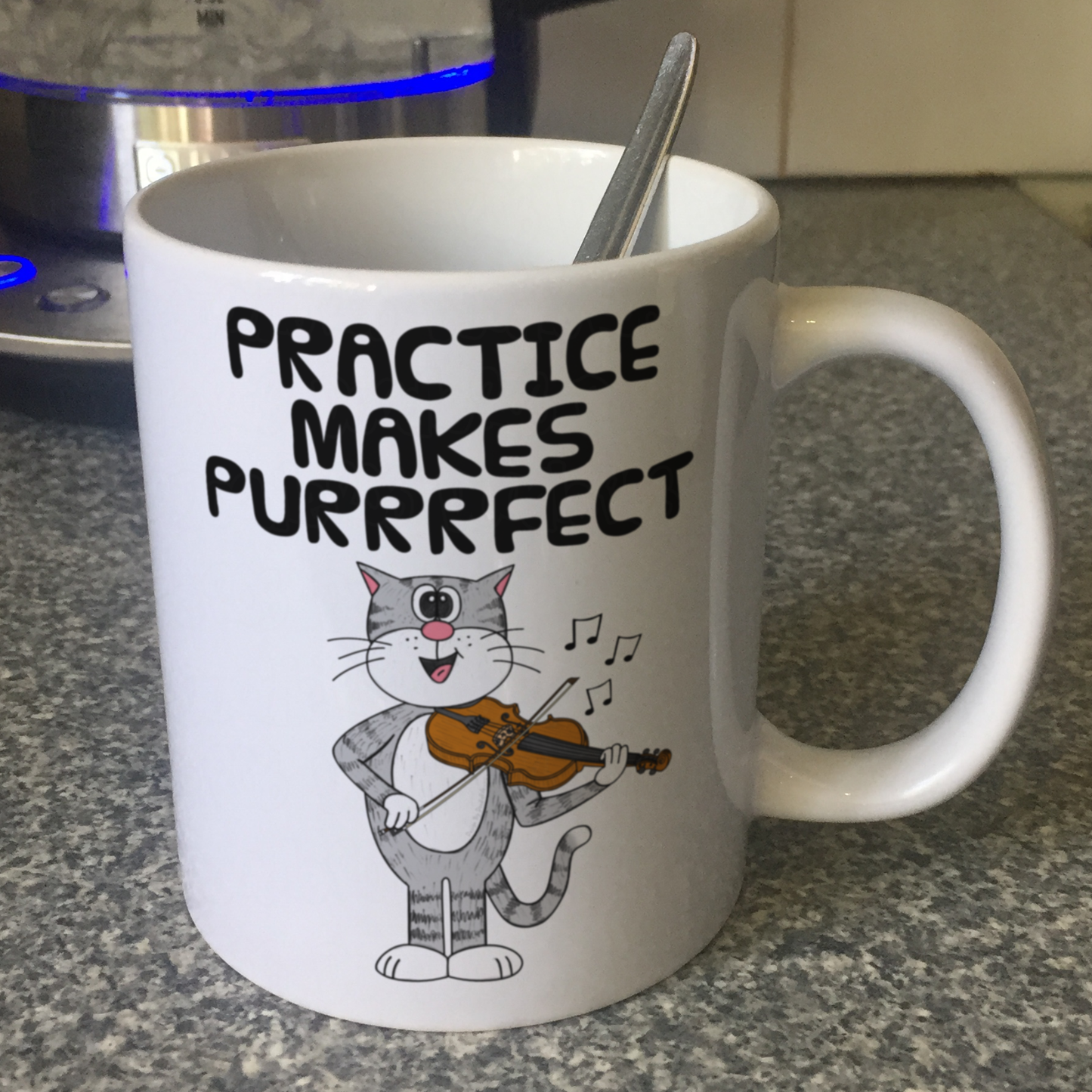 Cat Violin Mug - Practice Makes Purrrfect - Gift For Violinist - Funny Music Teacher Orchestra Gift