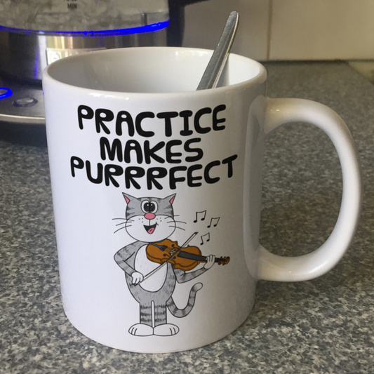 Cat Violin Mug - Practice Makes Purrrfect - Gift For Violinist - Funny Music Teacher Orchestra Gift