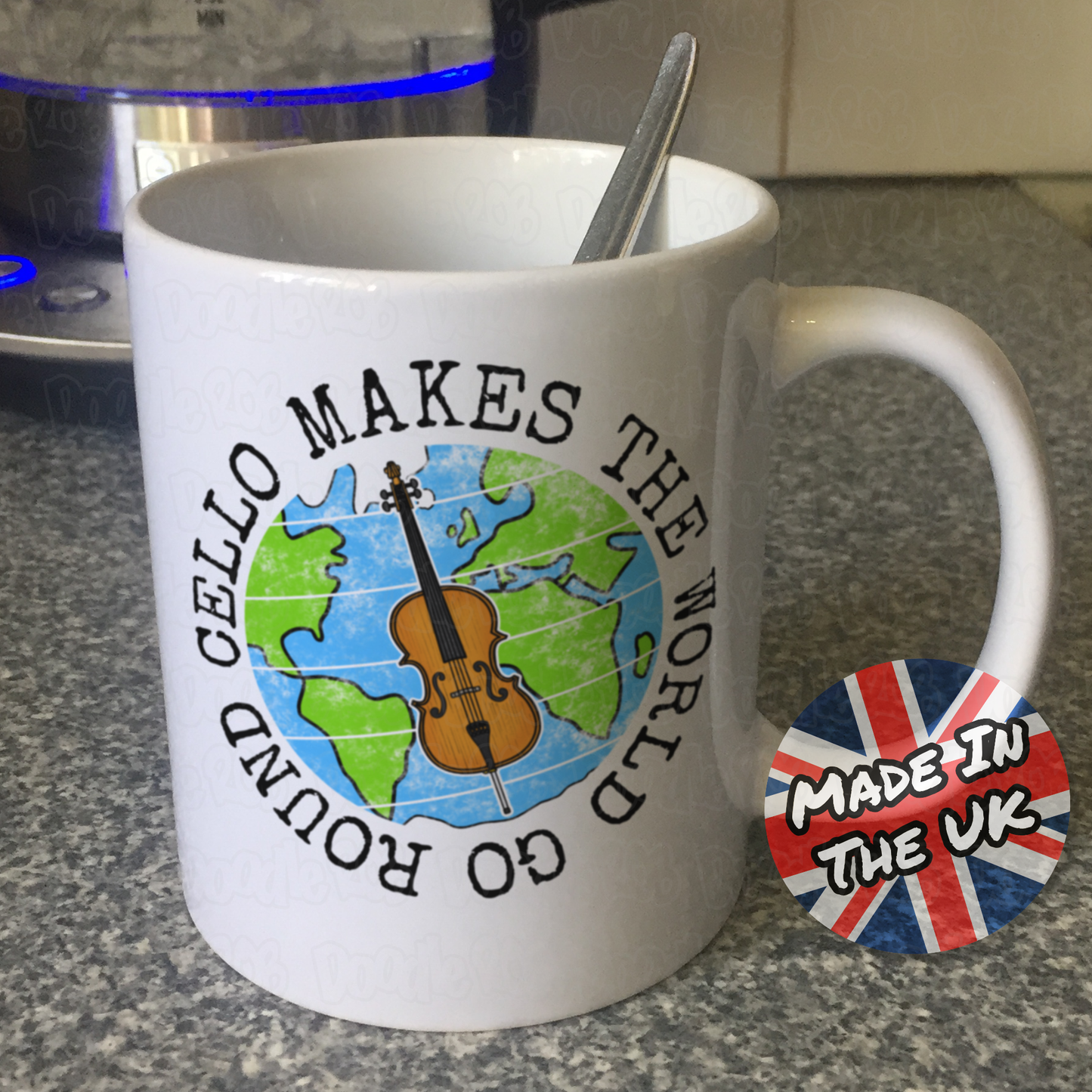 Cello Mug - Cello Makes The World Go Round - Gift For Cellist - String Teacher Mug