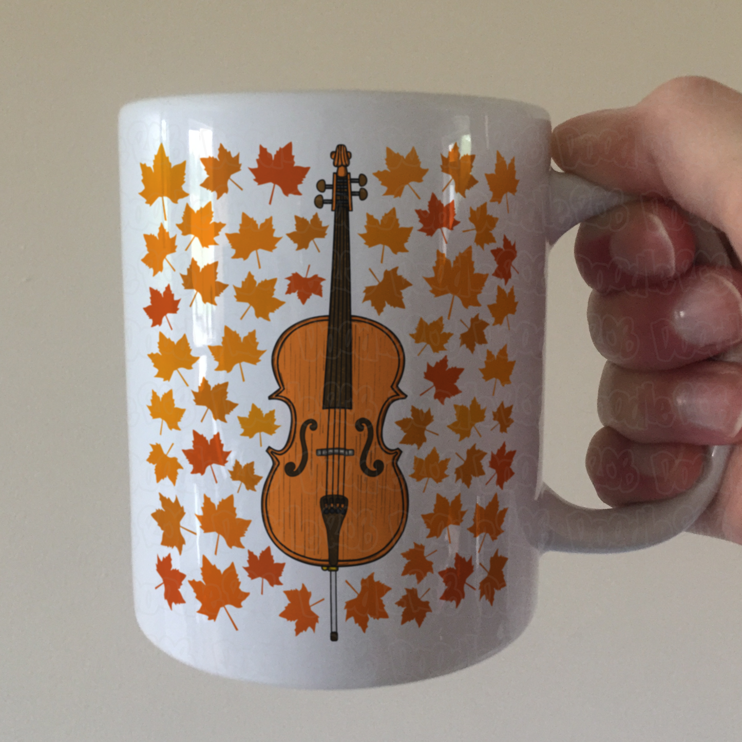 Autumn Cello Mug (Leaves) - Cellist Mug - String Musician Gift For Fall or Thanksgiving
