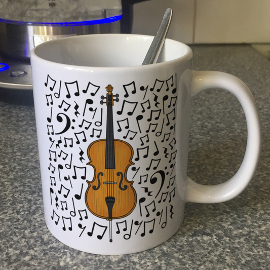 Cello Musical Notes Mug - Cellist Mug - String Musician Orchestra Gift