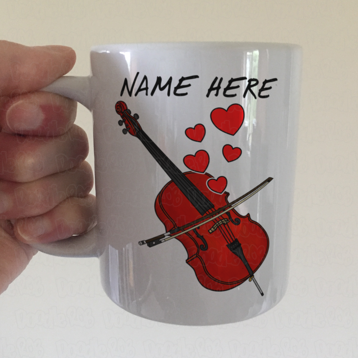 Personalised Cello Mug (Hearts) - Cellist Anniversary Gift - Wedding Musician Custom Mug
