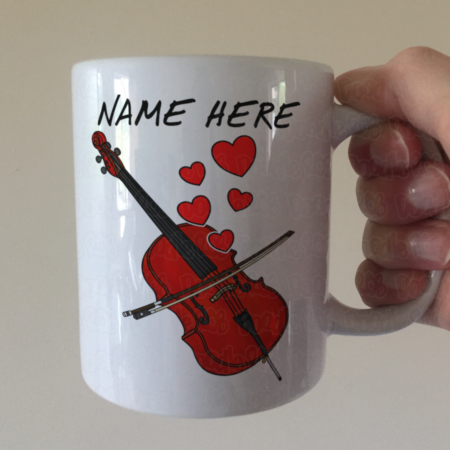 Personalised Cello Mug (Hearts) - Cellist Anniversary Gift - Wedding Musician Custom Mug