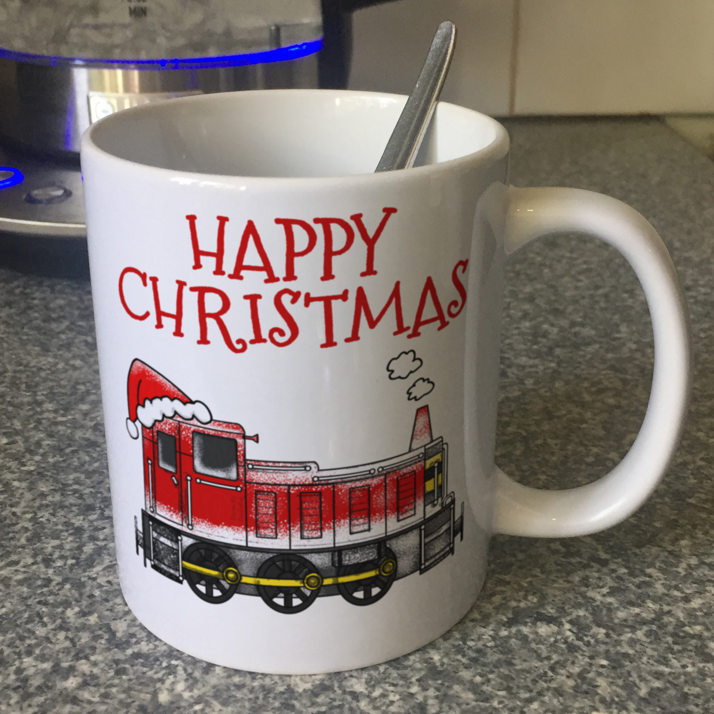 Train Christmas Mug - Diesel Shunter Santa Hat - Diesel Train Xmas Mug For Him
