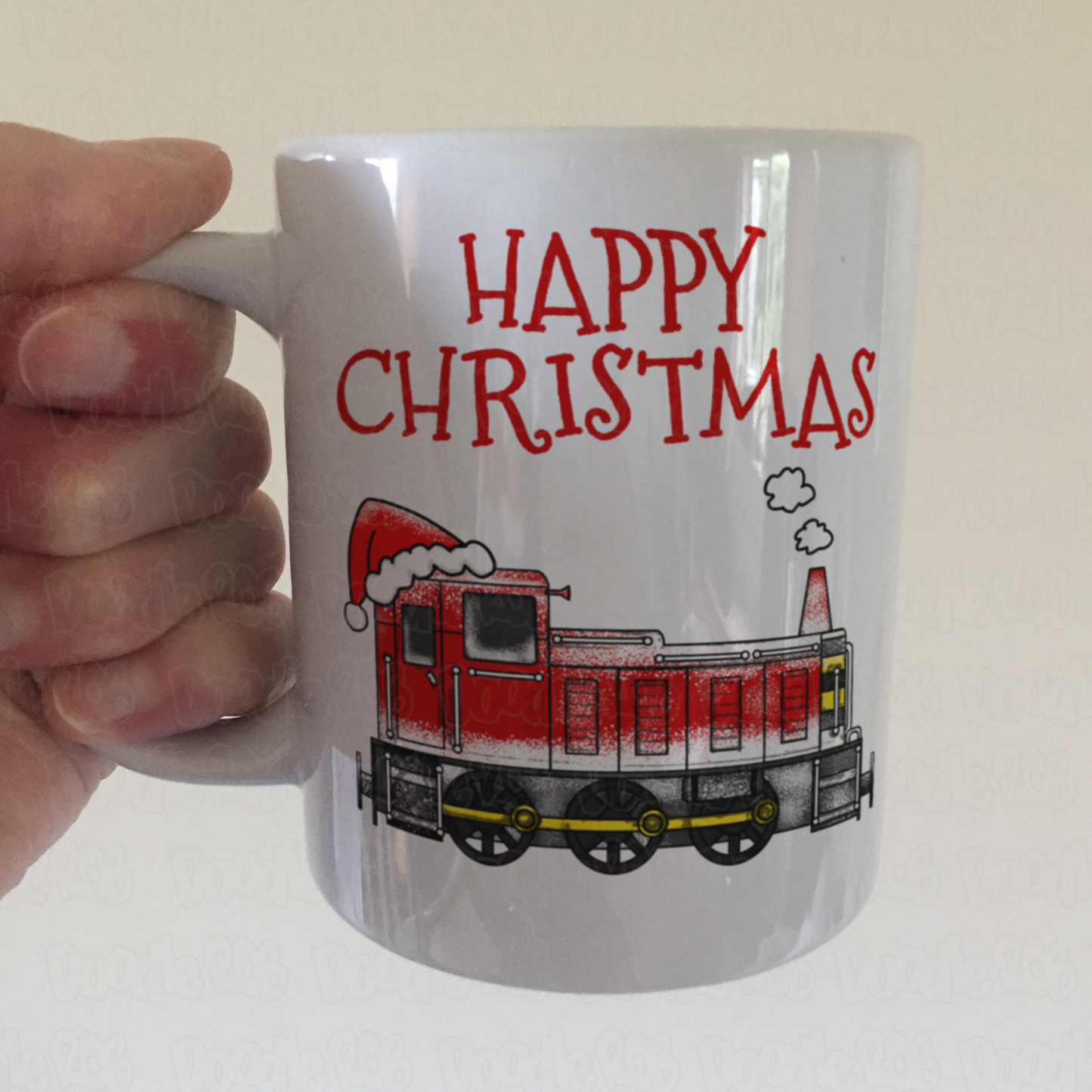 Train Christmas Mug - Diesel Shunter Santa Hat - Diesel Train Xmas Mug For Him
