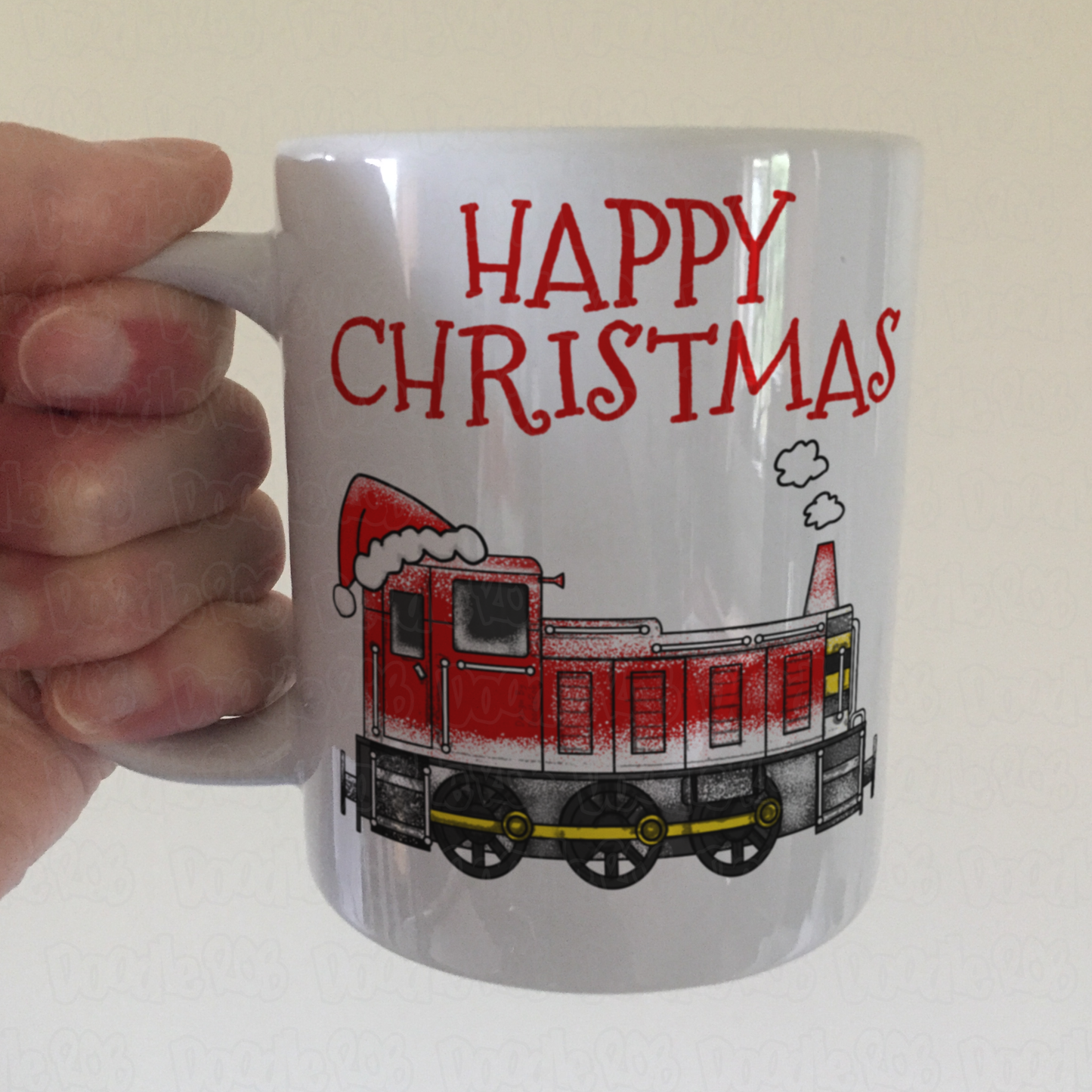 Train Christmas Mug - Diesel Shunter Santa Hat - Diesel Train Xmas Mug For Him