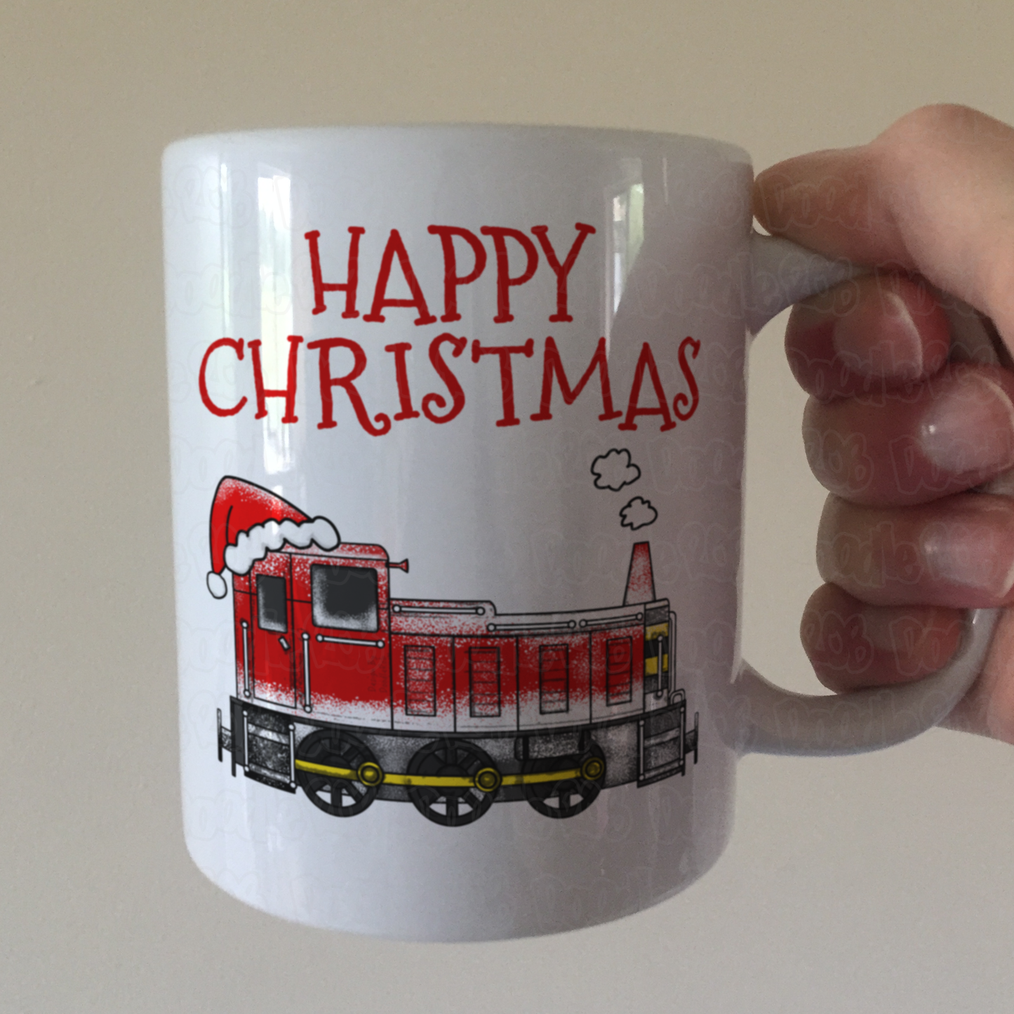 Train Christmas Mug - Diesel Shunter Santa Hat - Diesel Train Xmas Mug For Him