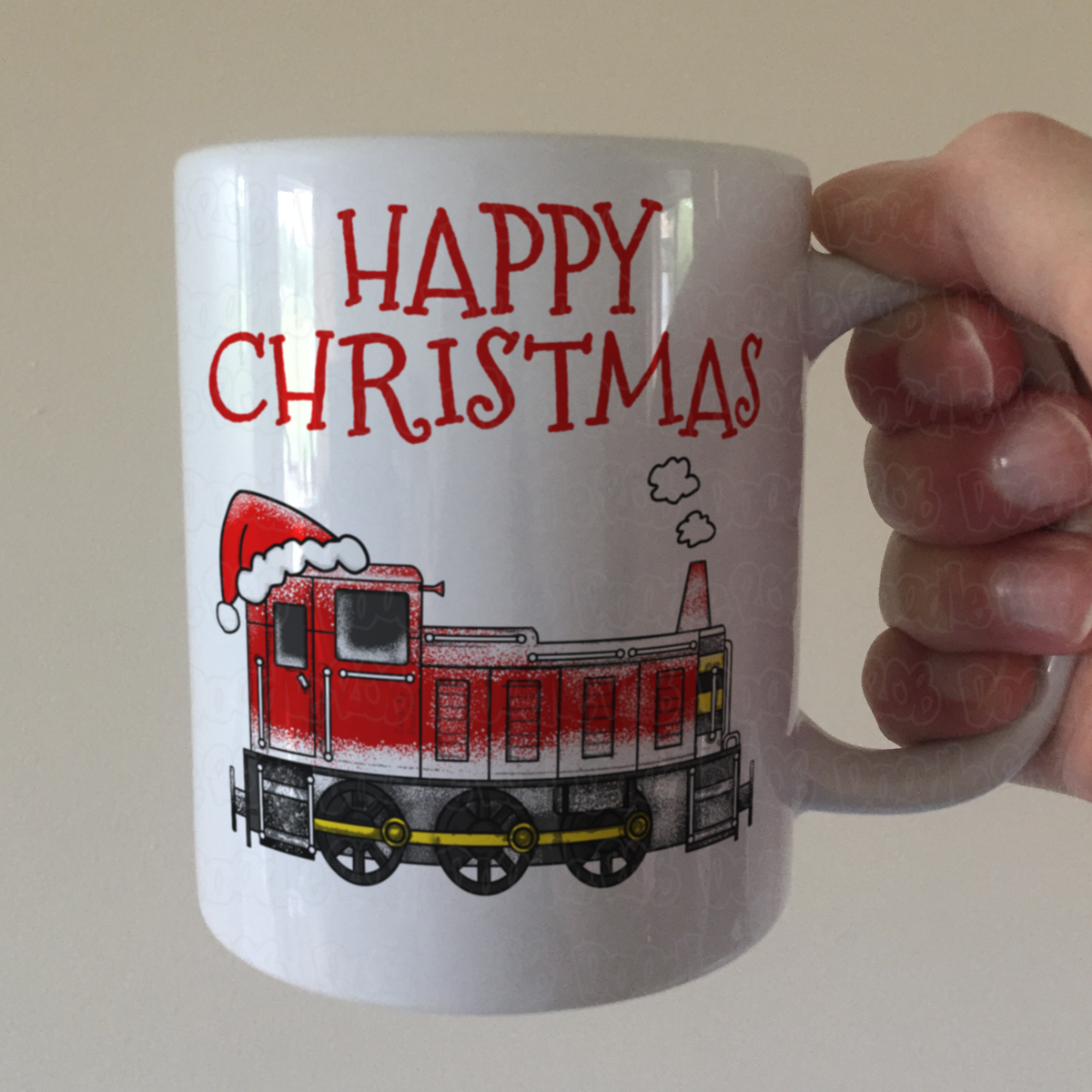 Train Christmas Mug - Diesel Shunter Santa Hat - Diesel Train Xmas Mug For Him