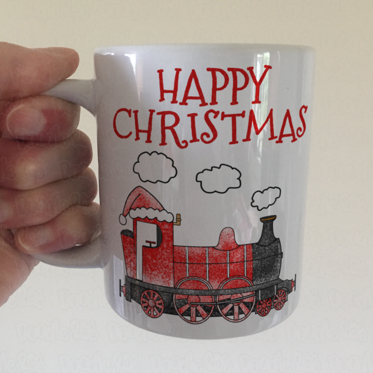 Steam Train Christmas Mug (Red) - Steam Train With Santa Hat - Christmas Mug For Boy