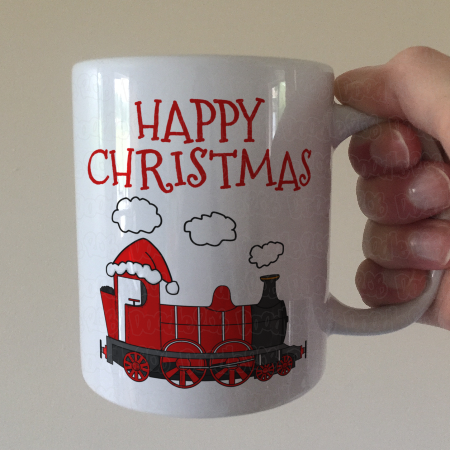Steam Train Christmas Mug - Steam Train With Santa Hat - Christmas Mug For Boy