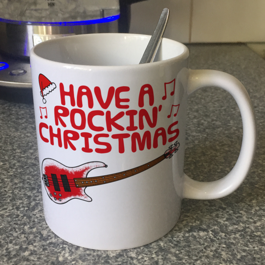 Bass Guitar Christmas Mug - Have A Rockin' Christmas - Bassist Xmas Gift - Bass Teacher Mug