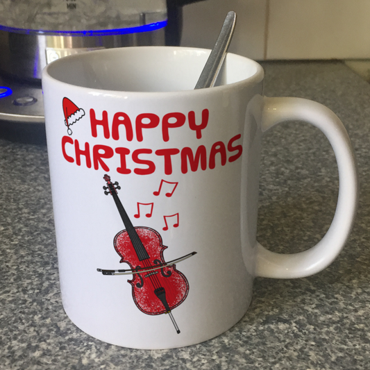 Christmas Cello Mug - Cellist Mug - Cello Teacher Xmas Gift - String Musician Gift