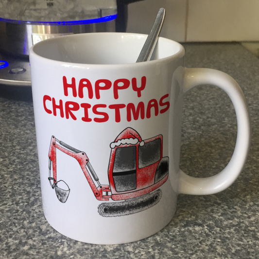 Digger Christmas Mug - Construction Worker Gift - Xmas Gift For Boy