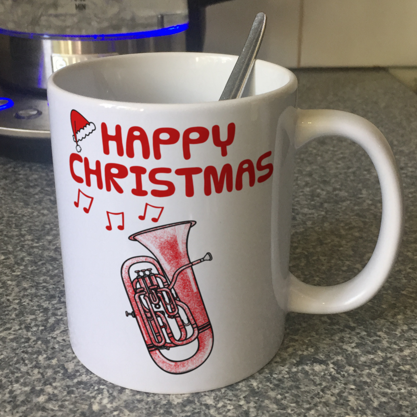 Euphonium Christmas Mug (Santa Hat) - Gift For Euphoniumist - Brass Musician Xmas Gift