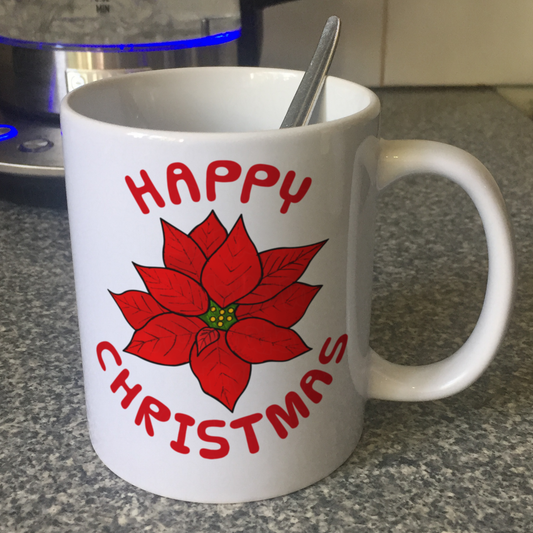Poinsettia Christmas Mug - Christmas Flower Mug - Xmas Gift For Her